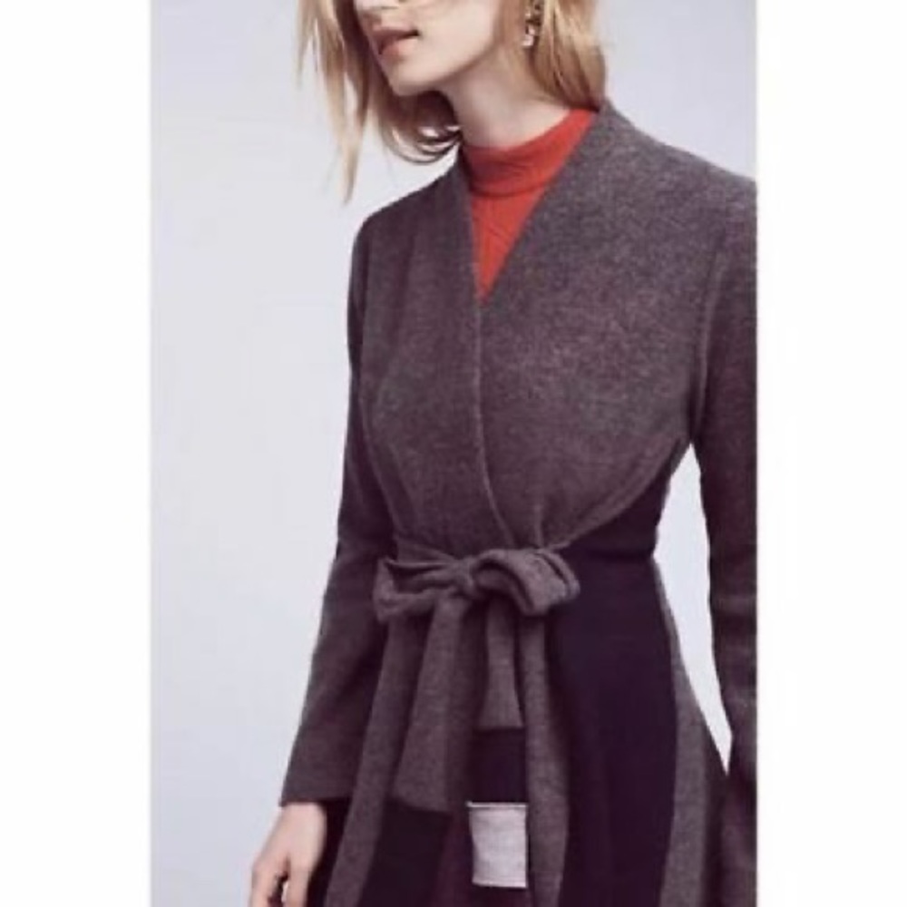 Anthropologie Gray Wrap Cardigan with Rust Accent